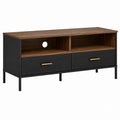 Wood and Metal TV Stand with Storage Black/Brown 120cm