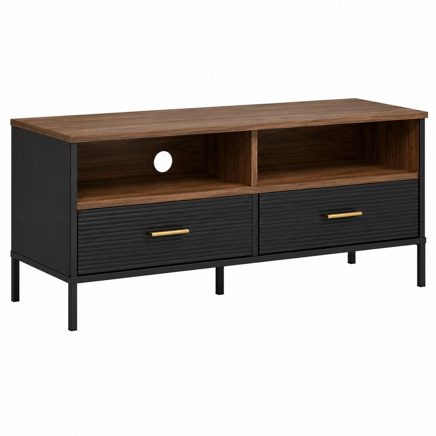 Wood and Metal TV Stand with Storage Black/Brown 120cm