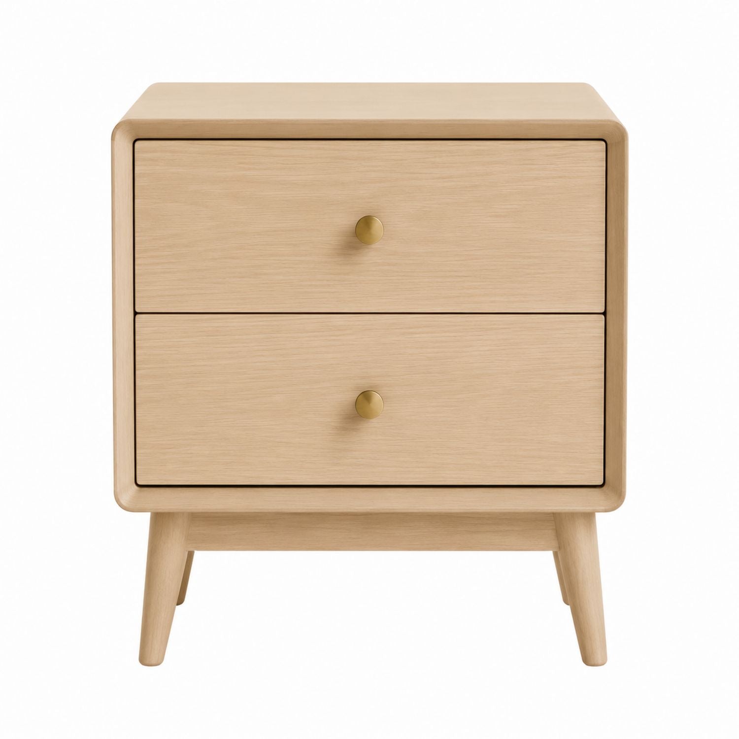 2-Drawer Oak Wood Nightstand with Natural Finish
