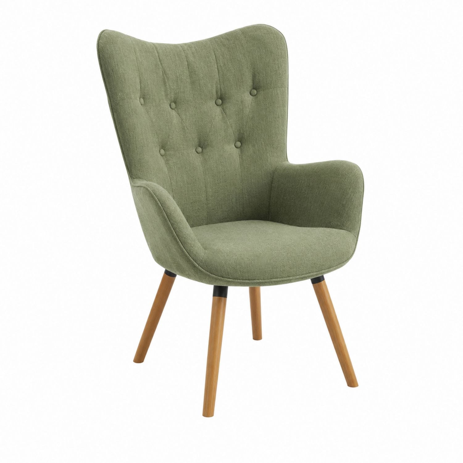 Polyester Fabric Armchair in Green with Wooden Legs
