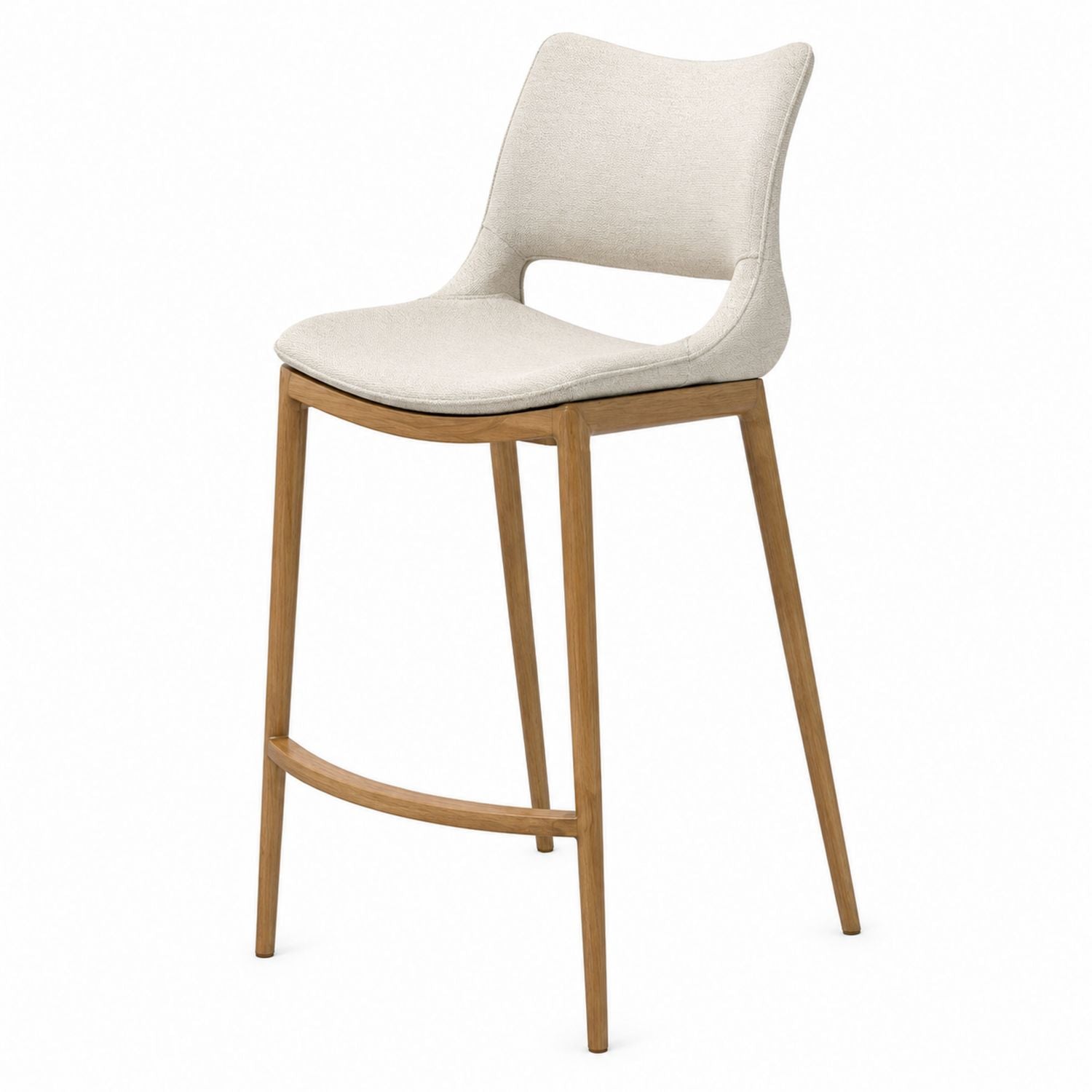 Wooden Frame Bar Stool with Linen Upholstery Beige Height 90 cm