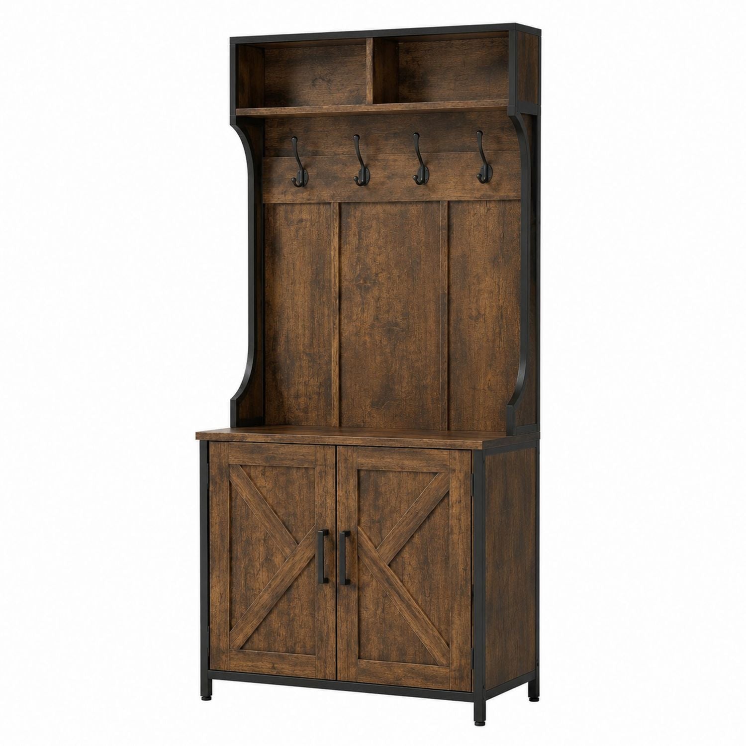 Entryway Coat Rack with Storage Cabinet Metal/Wood Brown 180cm x 90cm x 40cm