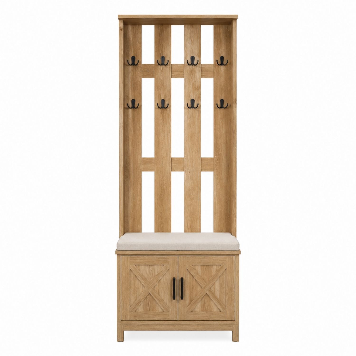 Solid Oak Hall Tree with Bench and Storage Cabinet