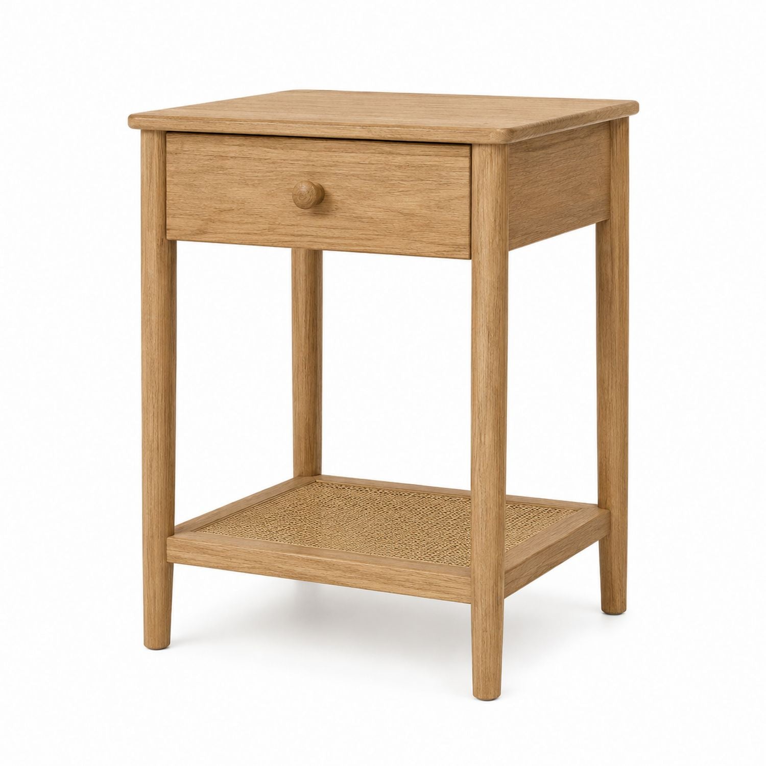Oak Wood Nightstand with Drawer and Shelf 45cm x 35cm x 60cm