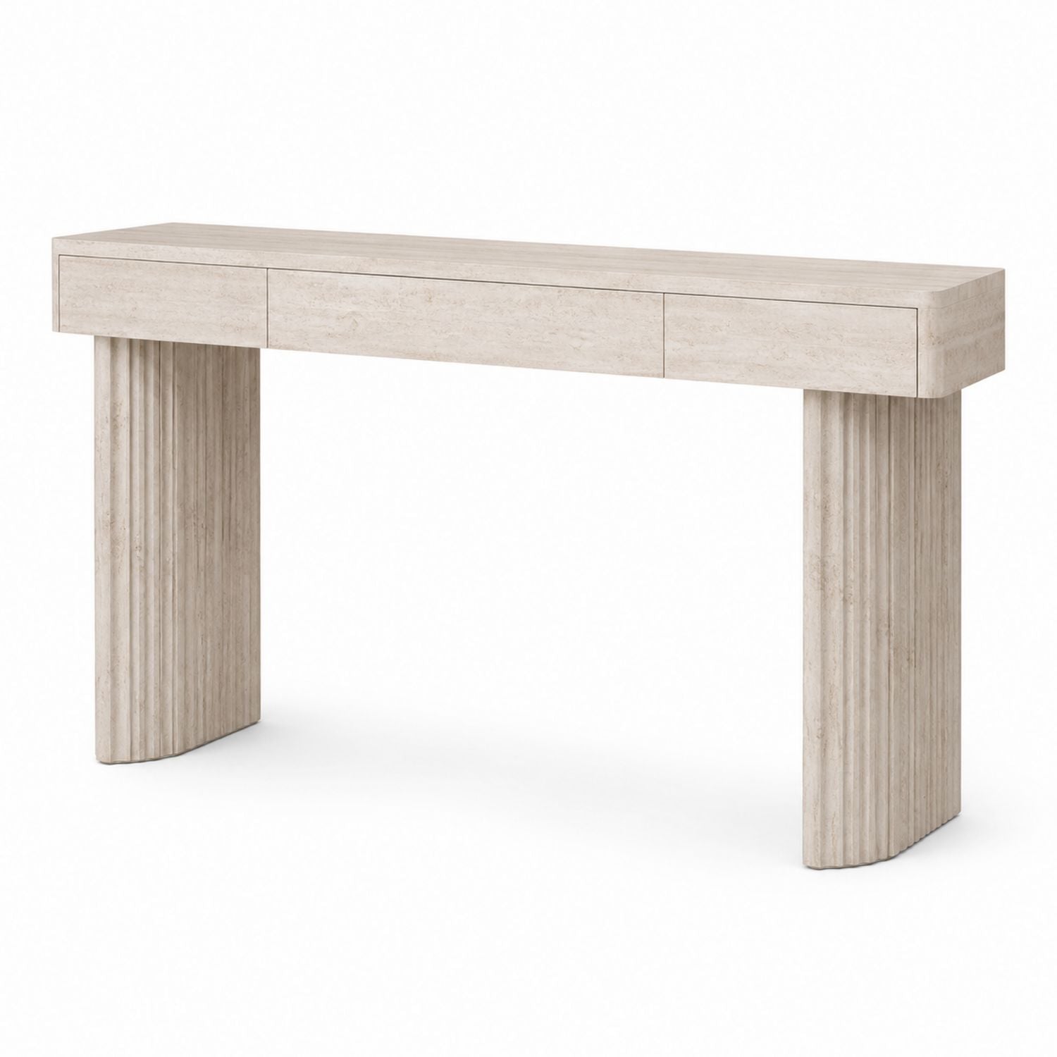 Travertine Console Table with Fluted Legs