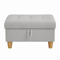 Rectangular Upholstered Ottoman with Wooden Legs, 80cm x 40cm x 45cm, Light Grey