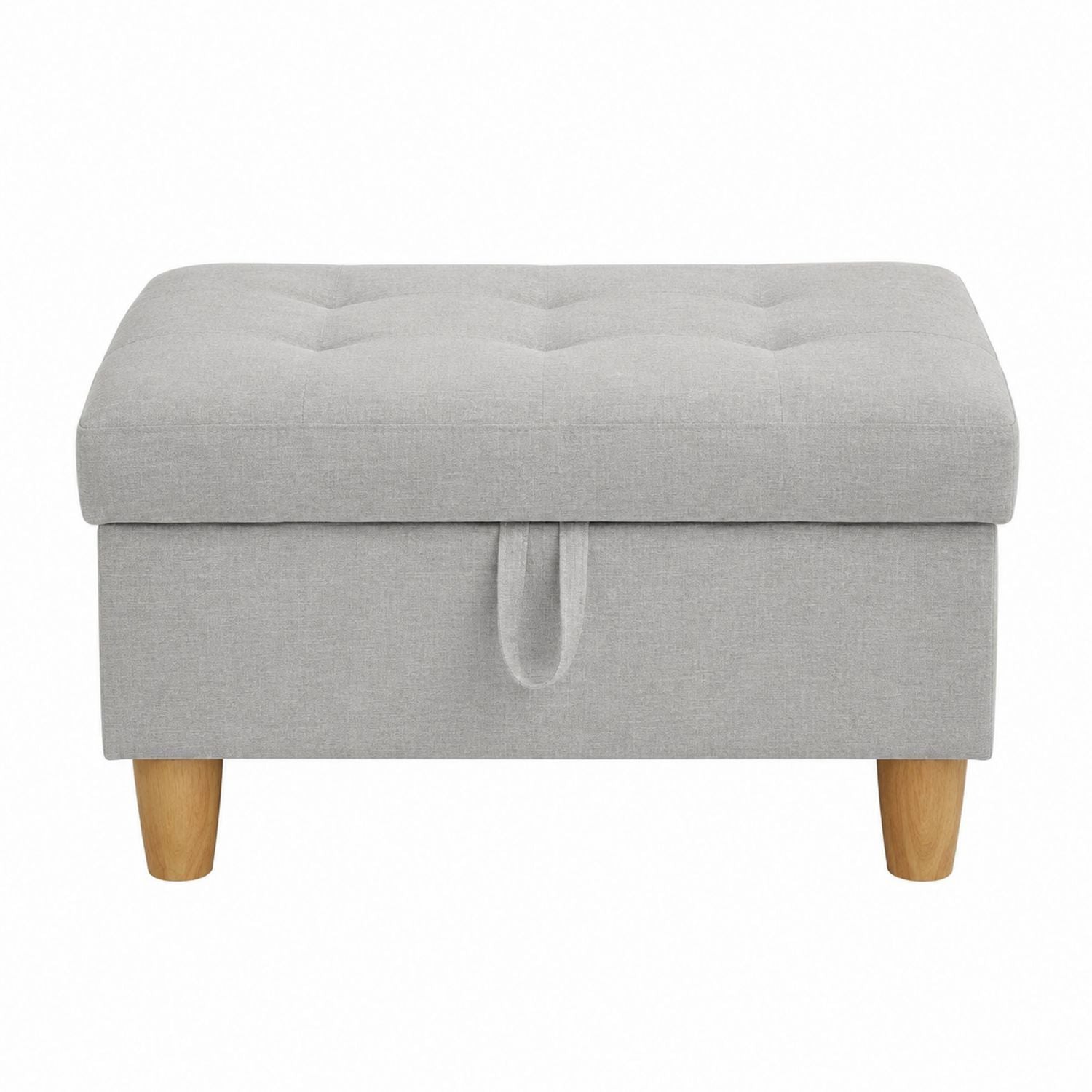 Rectangular Upholstered Ottoman with Wooden Legs, 80cm x 40cm x 45cm, Light Grey