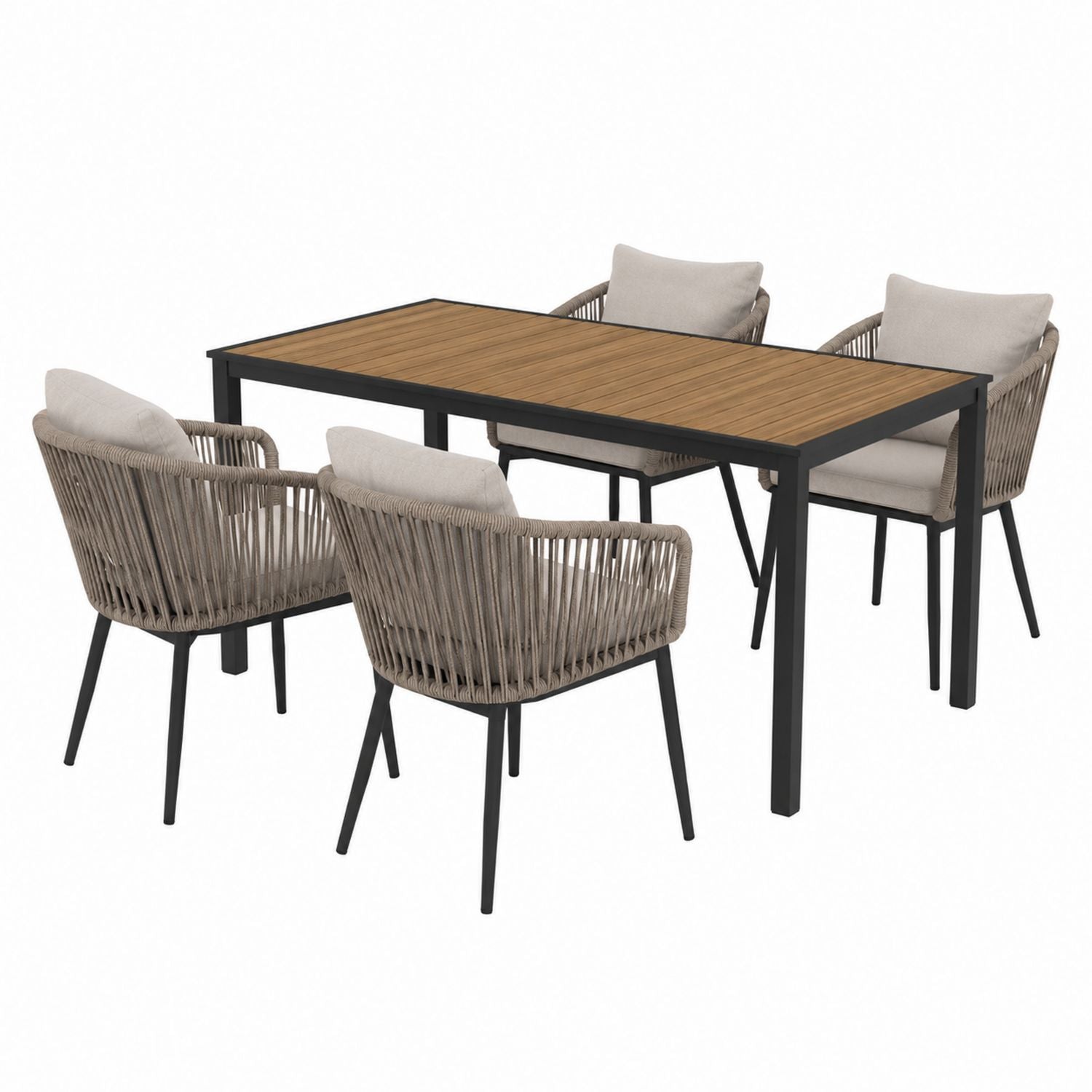 Outdoor Dining Set with Aluminum Frame and Teak Tabletop, Beige, Seats 4