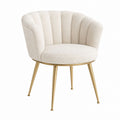 Beige Polyester Upholstered Chair with Gold Metal Legs