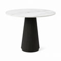 Round Marble Dining Table with Fluted Metal Base 90cm White/Black