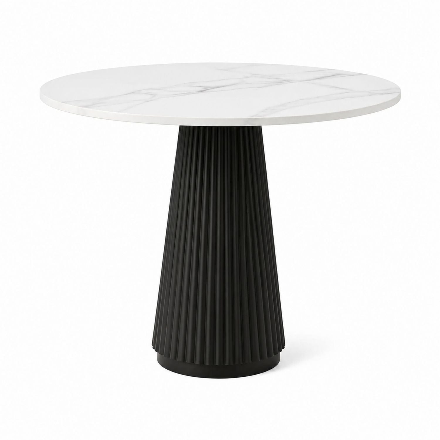 Round Marble Dining Table with Fluted Metal Base 90cm White/Black