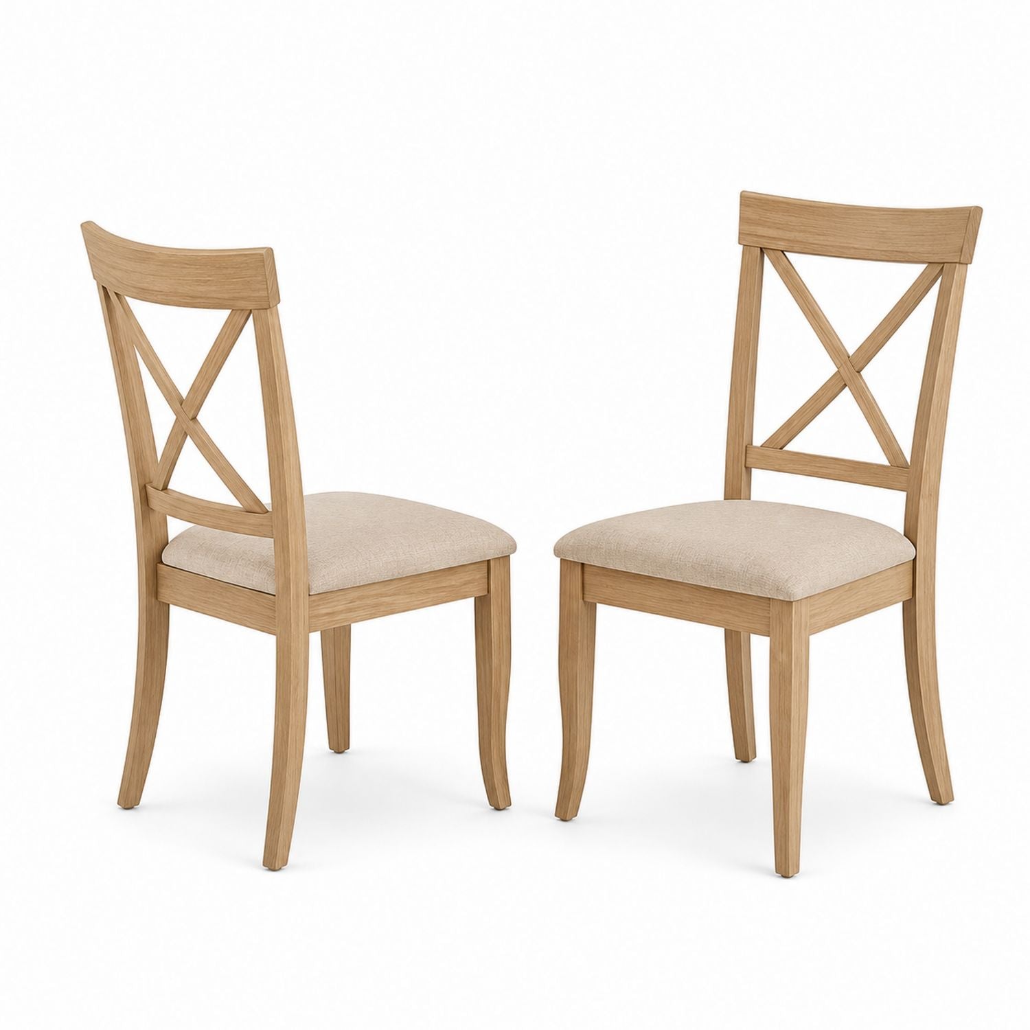 Set of 2 Oak Wood Dining Chairs with Beige Polyester Seat