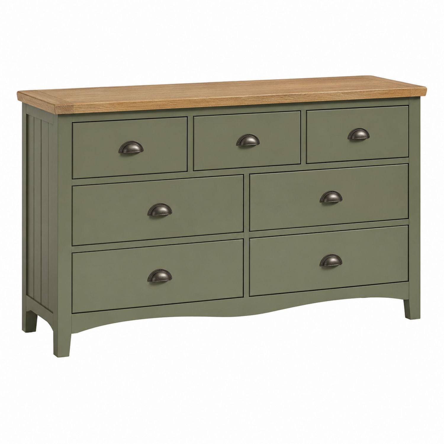 Wooden Dresser with Metal Handles 7-Drawer Green 140cm