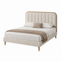 Upholstered Bed with Wood Frame in Beige Queen Size