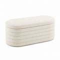 Oval Upholstered Bouclé Fabric Bench Beige 120cm