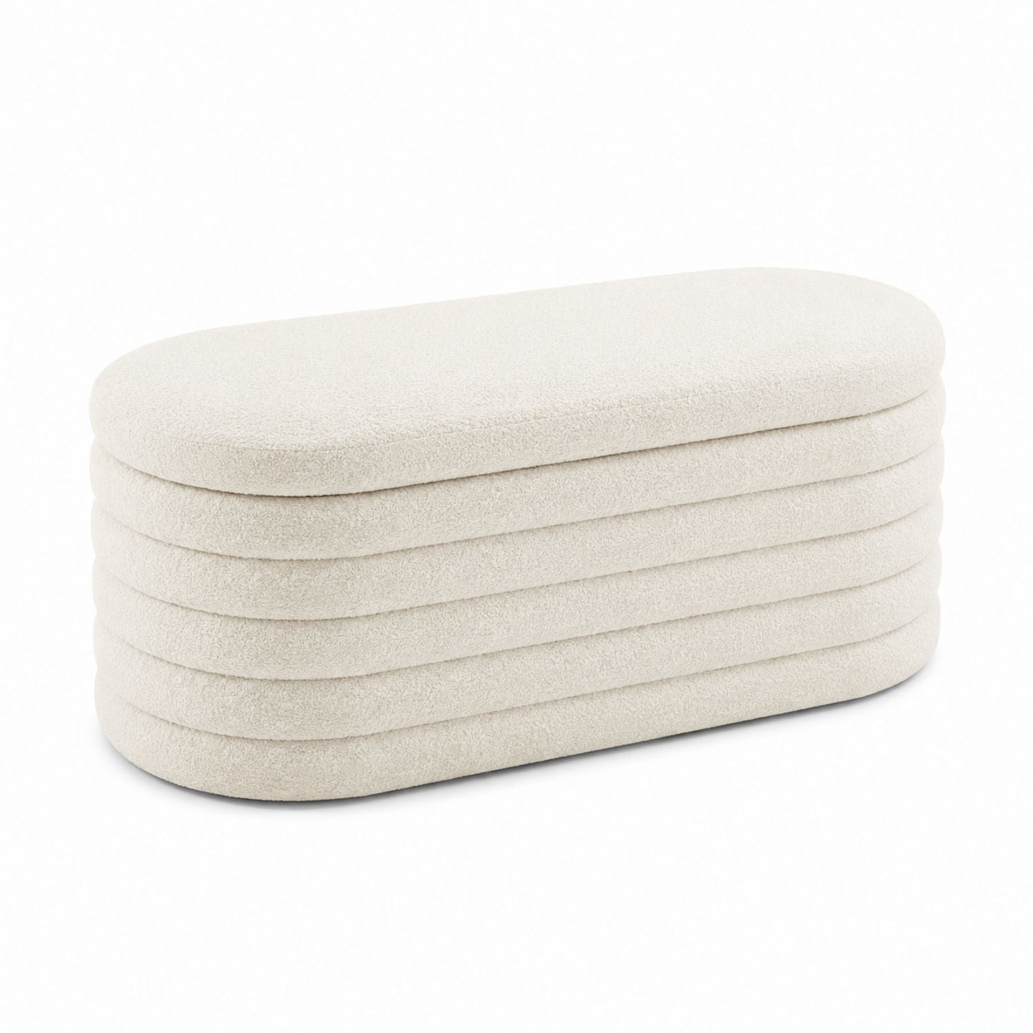 Oval Upholstered Bouclé Fabric Bench Beige 120cm