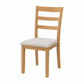 Wooden Dining Chair with Oak Finish and Beige Cushioned Seat