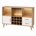 Wood Veneer Wine Cabinet with Tempered Glass Shelves and White Drawers