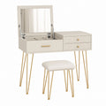 MDF Vanity Set with Lift-Top Mirror and Stool Cream Gold Metal Legs