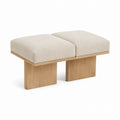 Solid Wood Frame Bench with Beige Polyester Blend Upholstery - 120cm