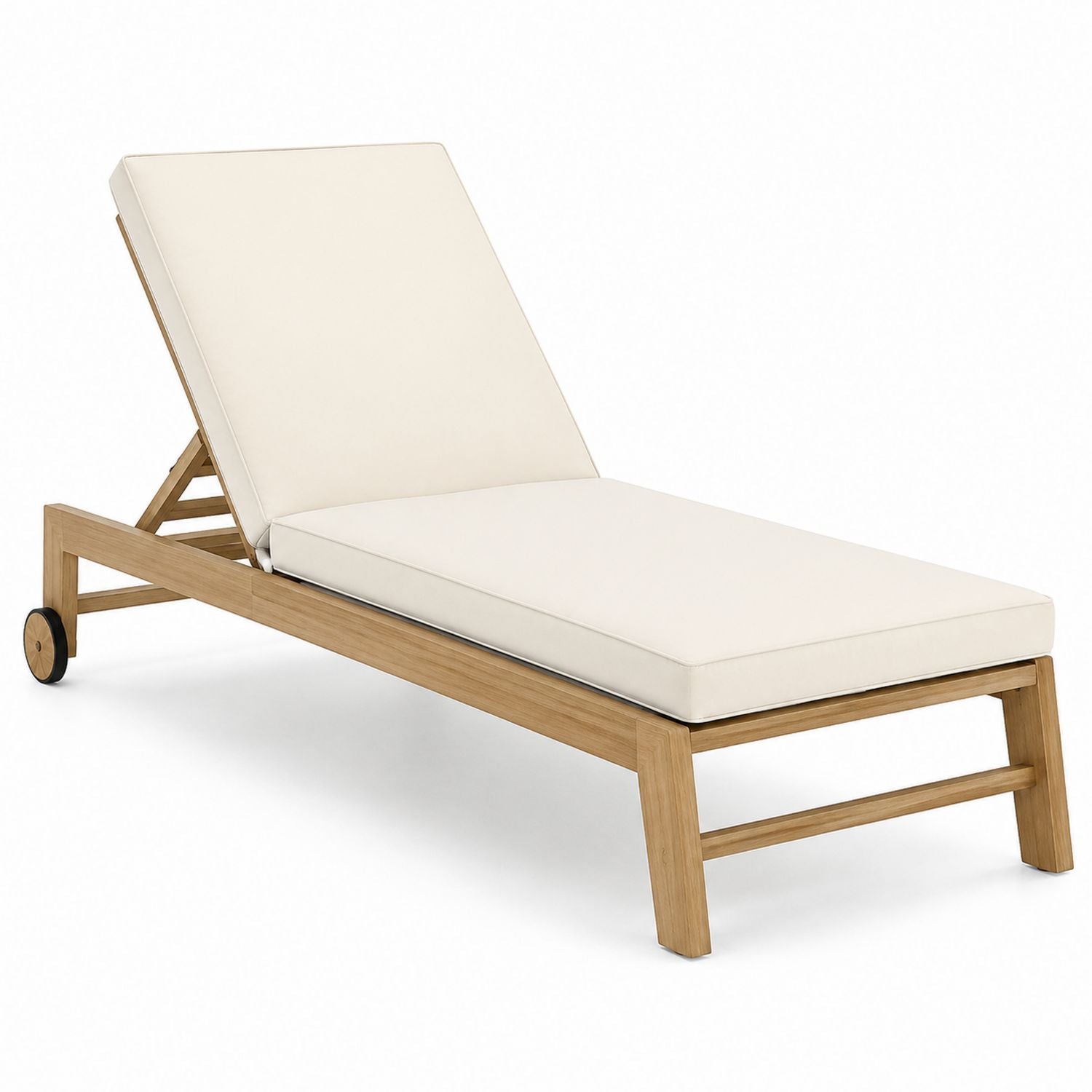 Teak Outdoor Chaise Lounge with Beige Foam Cushions