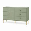 Sage Green MDF Dresser with Gold Metal Legs and 6 Drawers