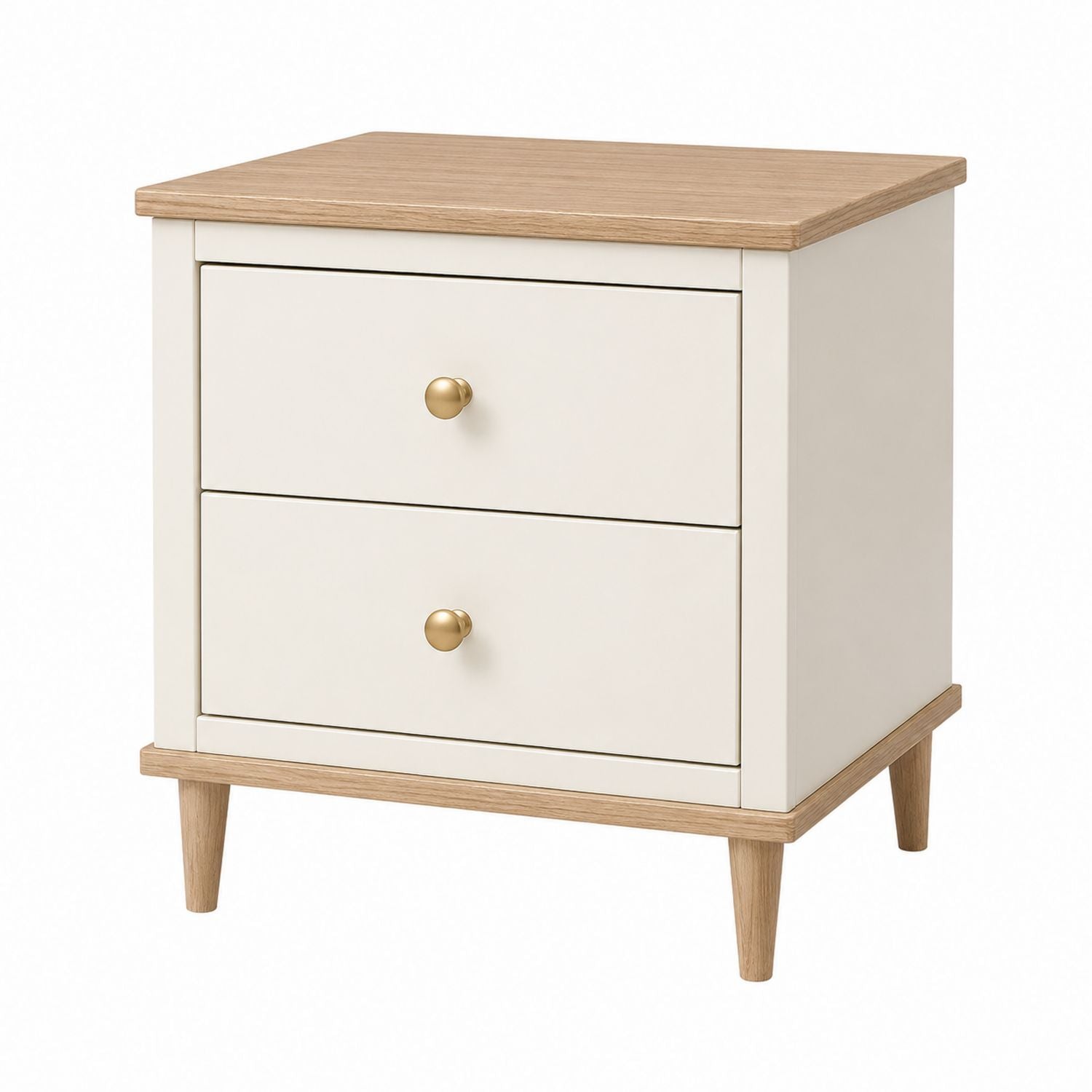 Wood and MDF Nightstand with Two Drawers Beige
