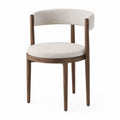Wood Dining Chair Walnut Frame Beige Fabric Upholstery