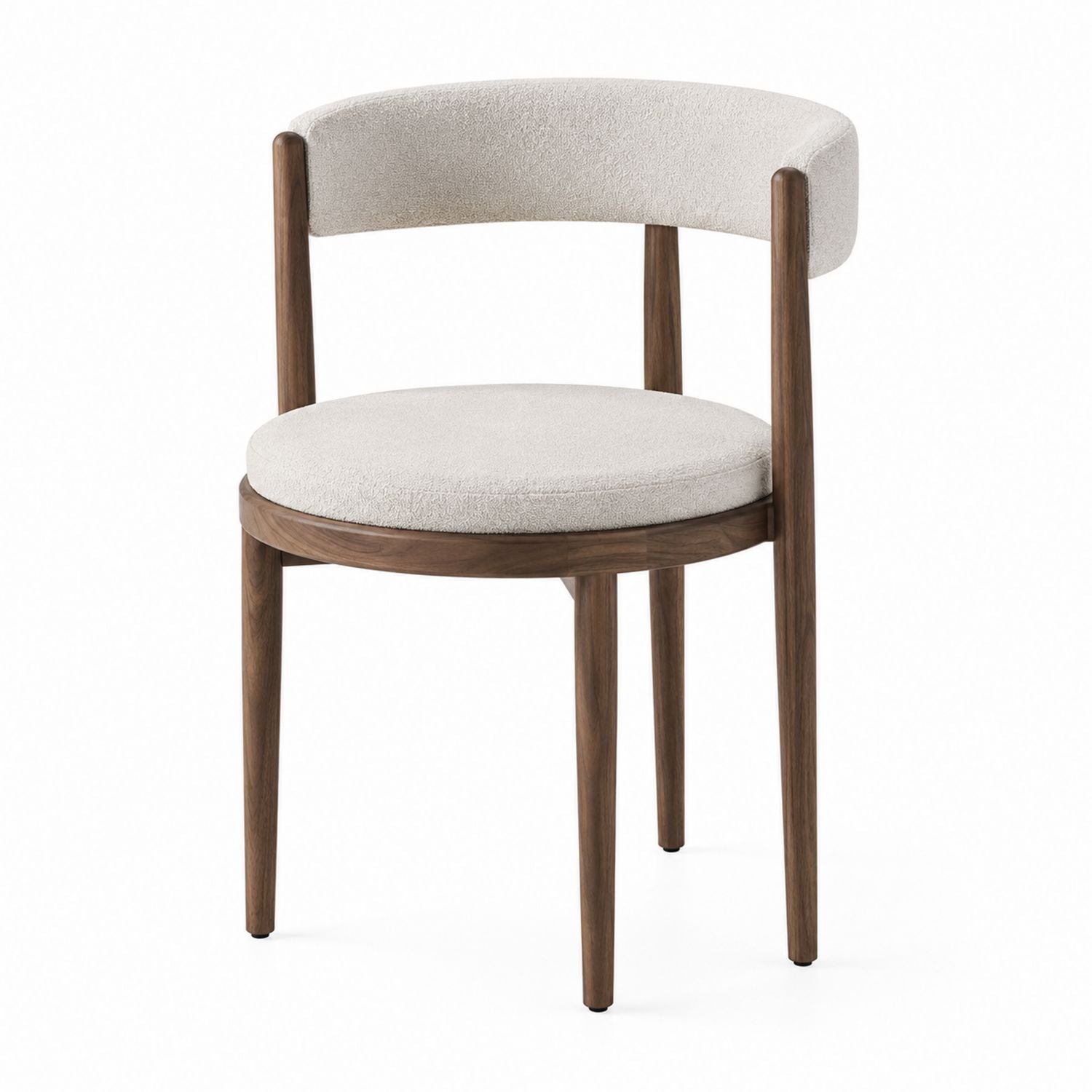 Wood Dining Chair Walnut Frame Beige Fabric Upholstery