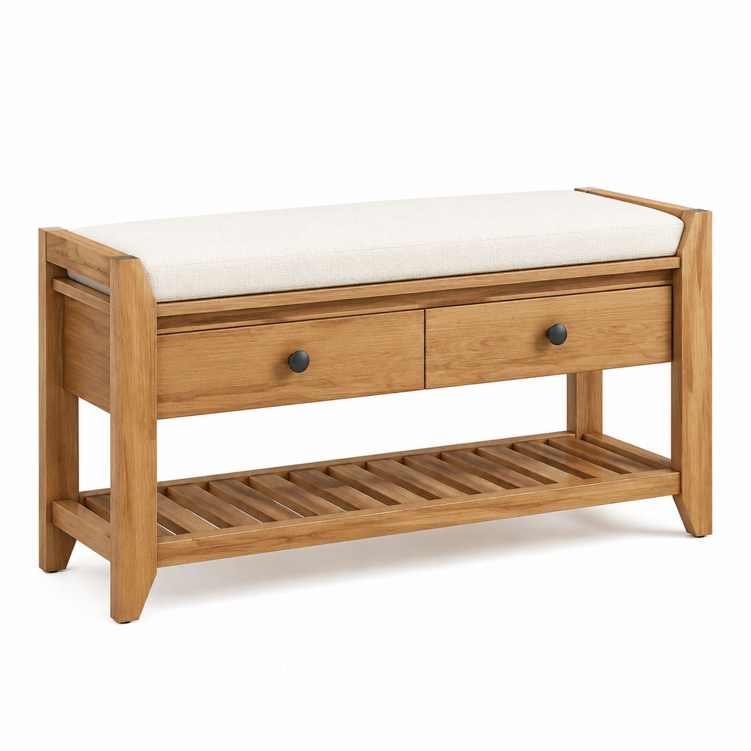 Oak Wood Shoe Storage Bench with Cushion and Drawers 110x40x50 cm