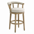 Oak Bar Stool with Linen Upholstery Beige Swivel Seat 75cm