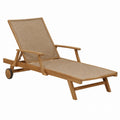 Teak and Rattan Adjustable Chaise Lounge