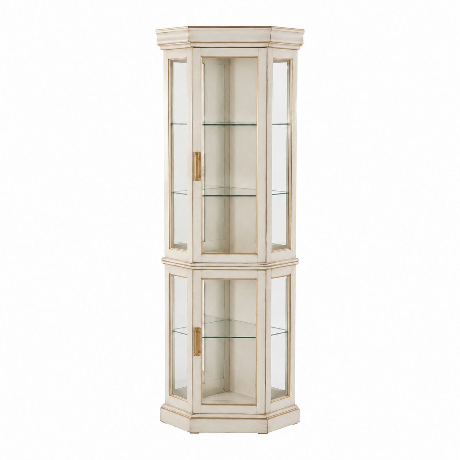 Hexagonal Glass Display Cabinet Wood Frame Beige 183cm