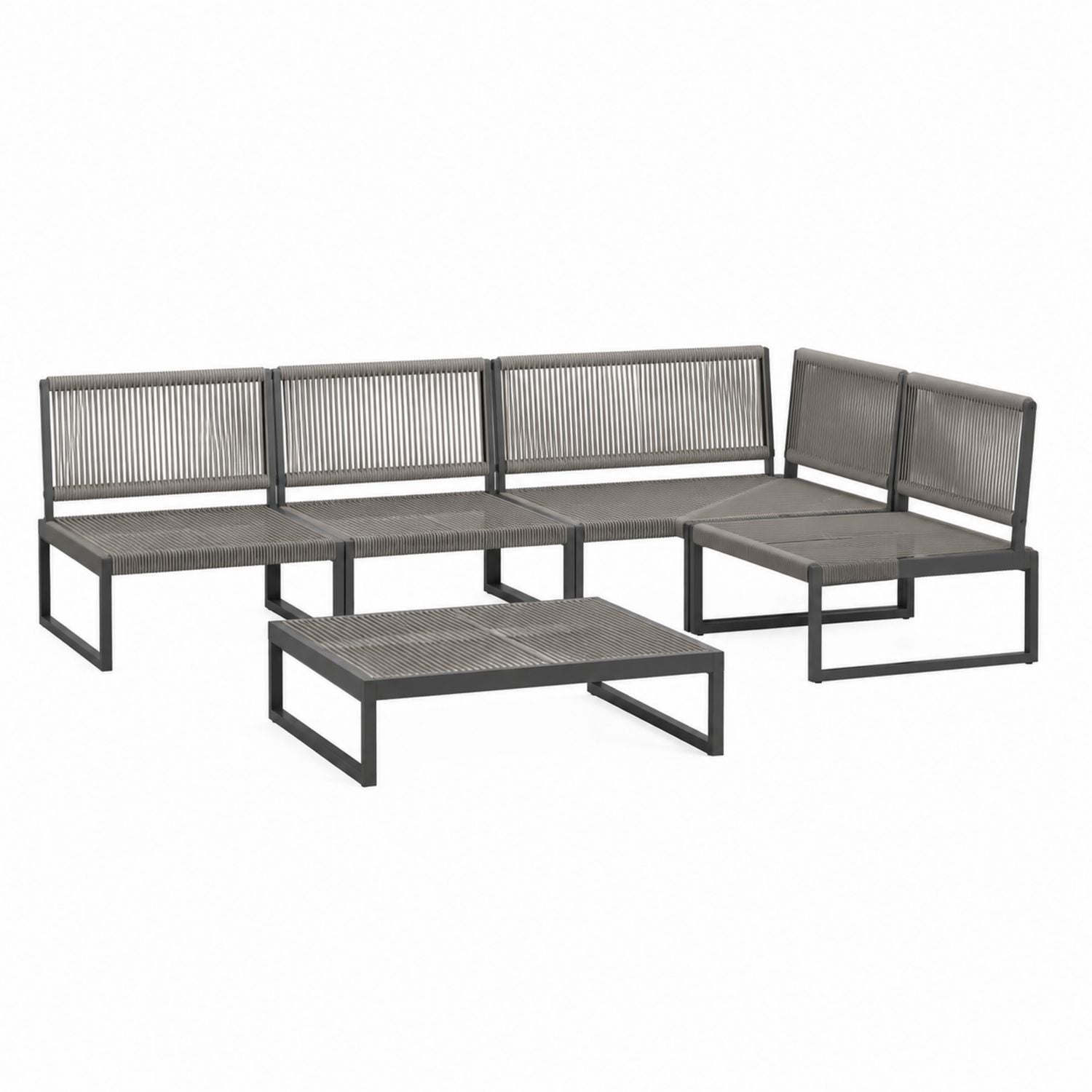 Outdoor Sectional Sofa Set Aluminum Frame Grey Rope Patio Furniture