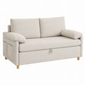 Beige Linen Sofa Bed with Solid Wood Legs