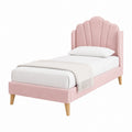 Twin Upholstered Bed Velvet Pink with Scalloped Headboard