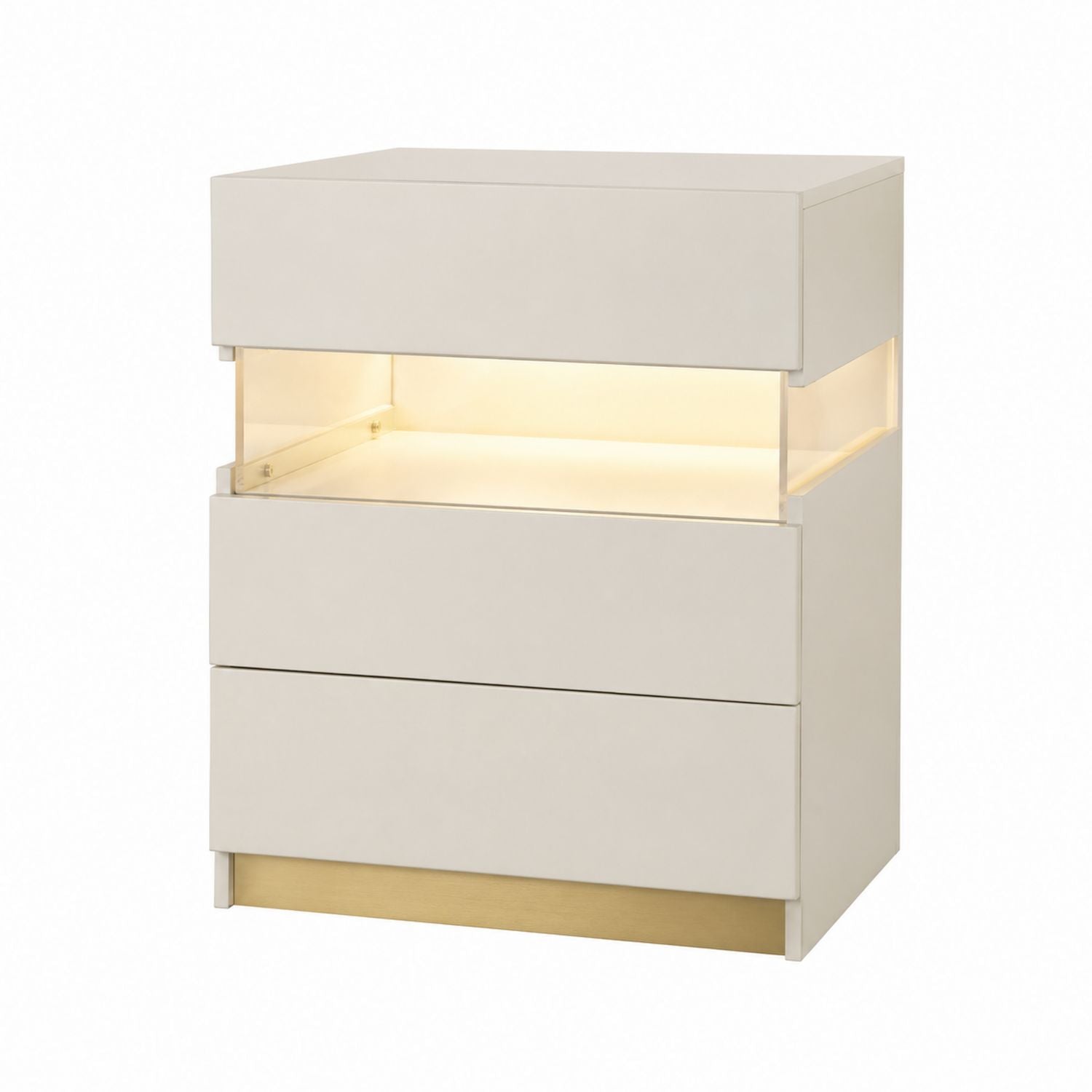 Beige Wood Nightstand with LED and 3 Drawers 60x40x70 cm