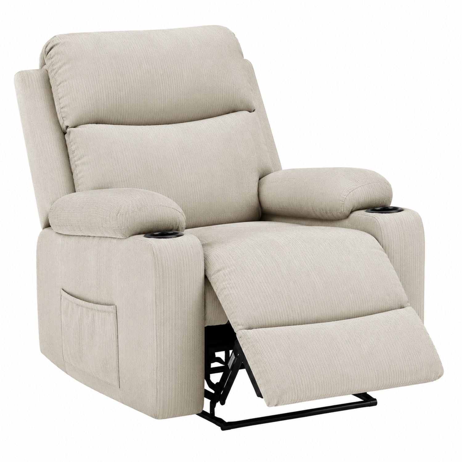 Recliner Chair Polyester Fabric Beige with Cup Holders and Pocket 90cm x 80cm x 100cm
