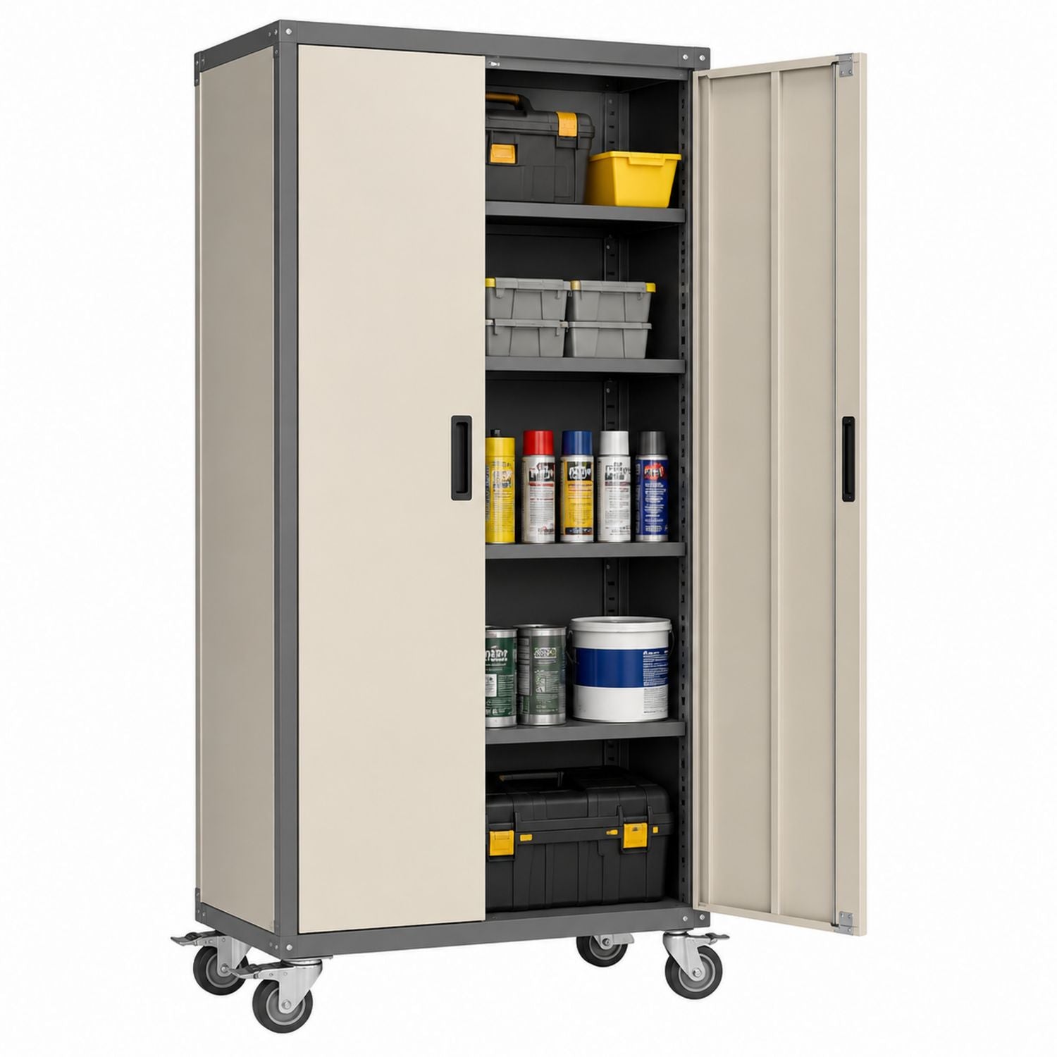 Mobile Metal Storage Cabinet with Shelves Steel Beige
