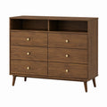 Six-Drawer Engineered Wood Dresser with Open Shelves