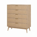 Oak Wood and Rattan 5-Drawer Chest