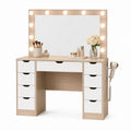 Wood Vanity Table with LED Mirror and Drawers