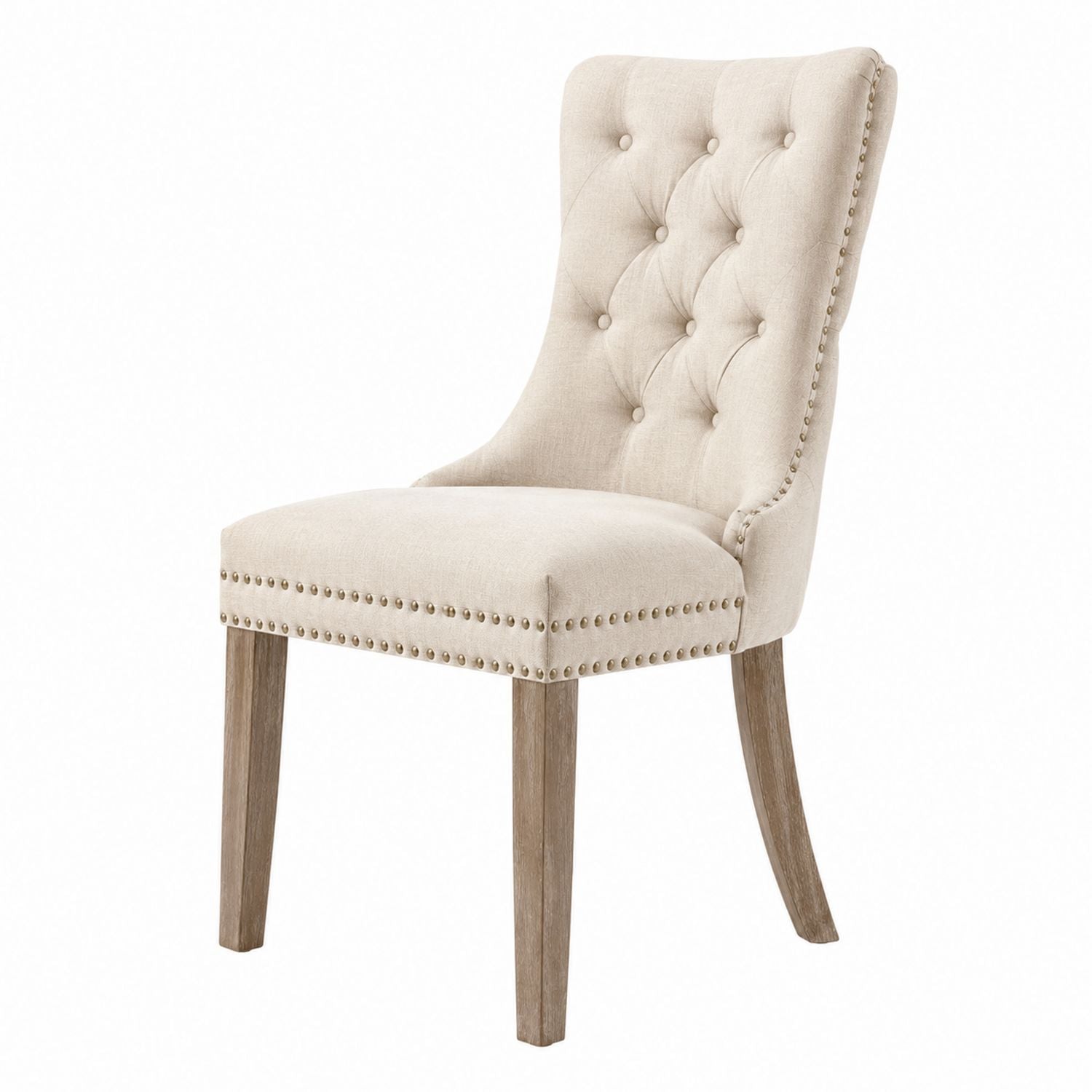 Linen Upholstered Tufted Dining Chair with Wooden Legs