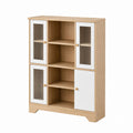 Wooden Storage Cabinet with Glass Doors Light Oak White 80x30x120cm