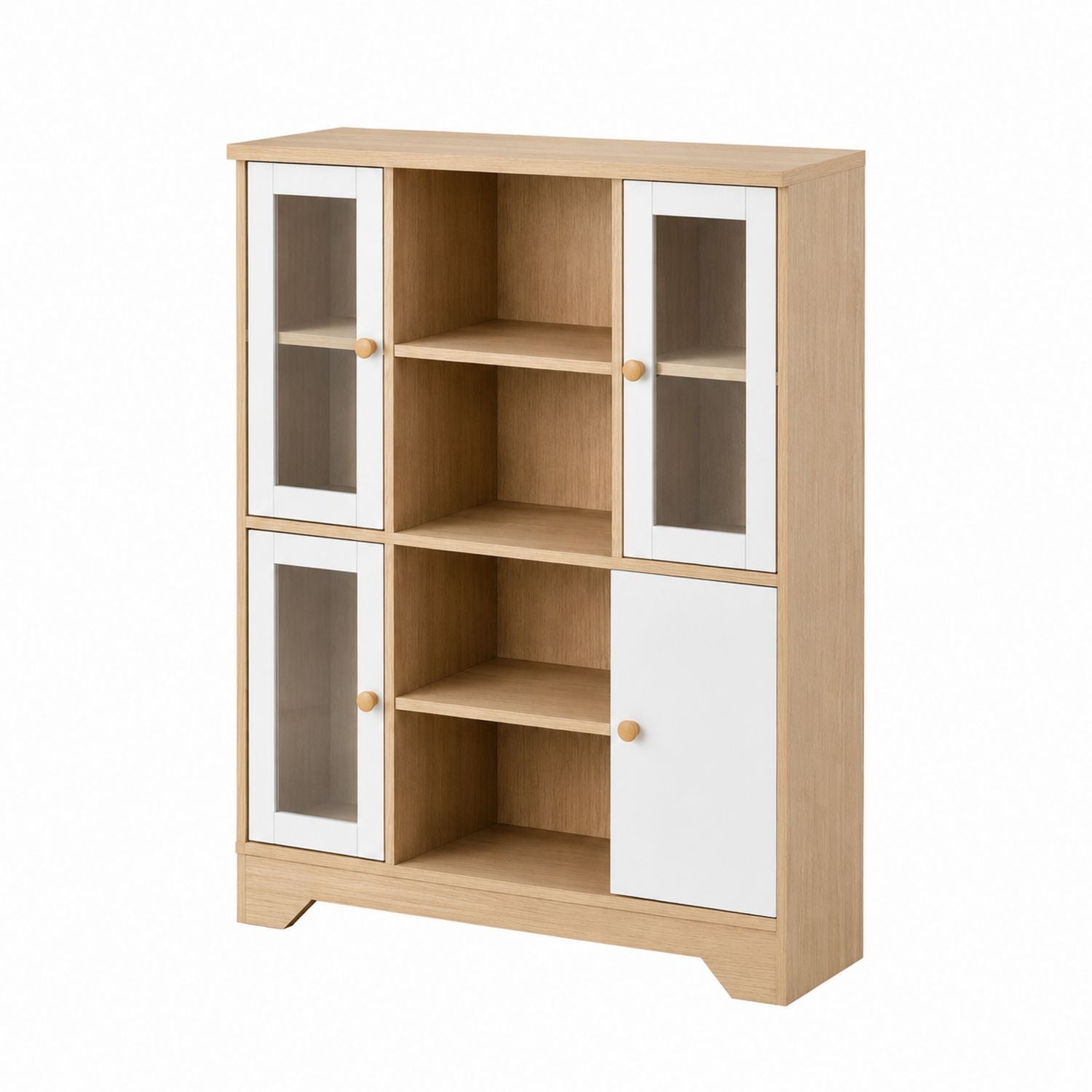 Wooden Storage Cabinet with Glass Doors Light Oak White 80x30x120cm