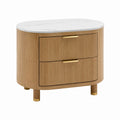Wood Nightstand with Marble Top and Brass Handles