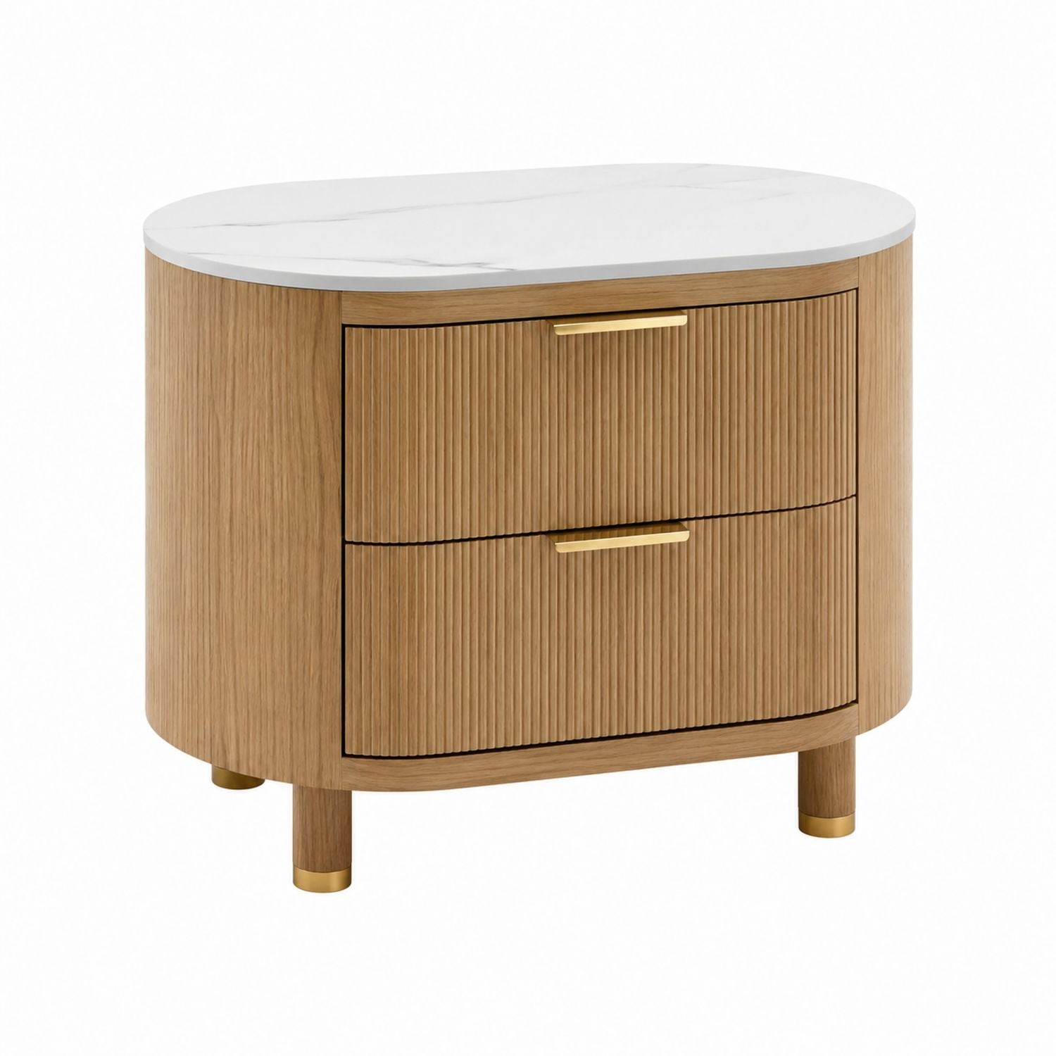 Wood Nightstand with Marble Top and Brass Handles