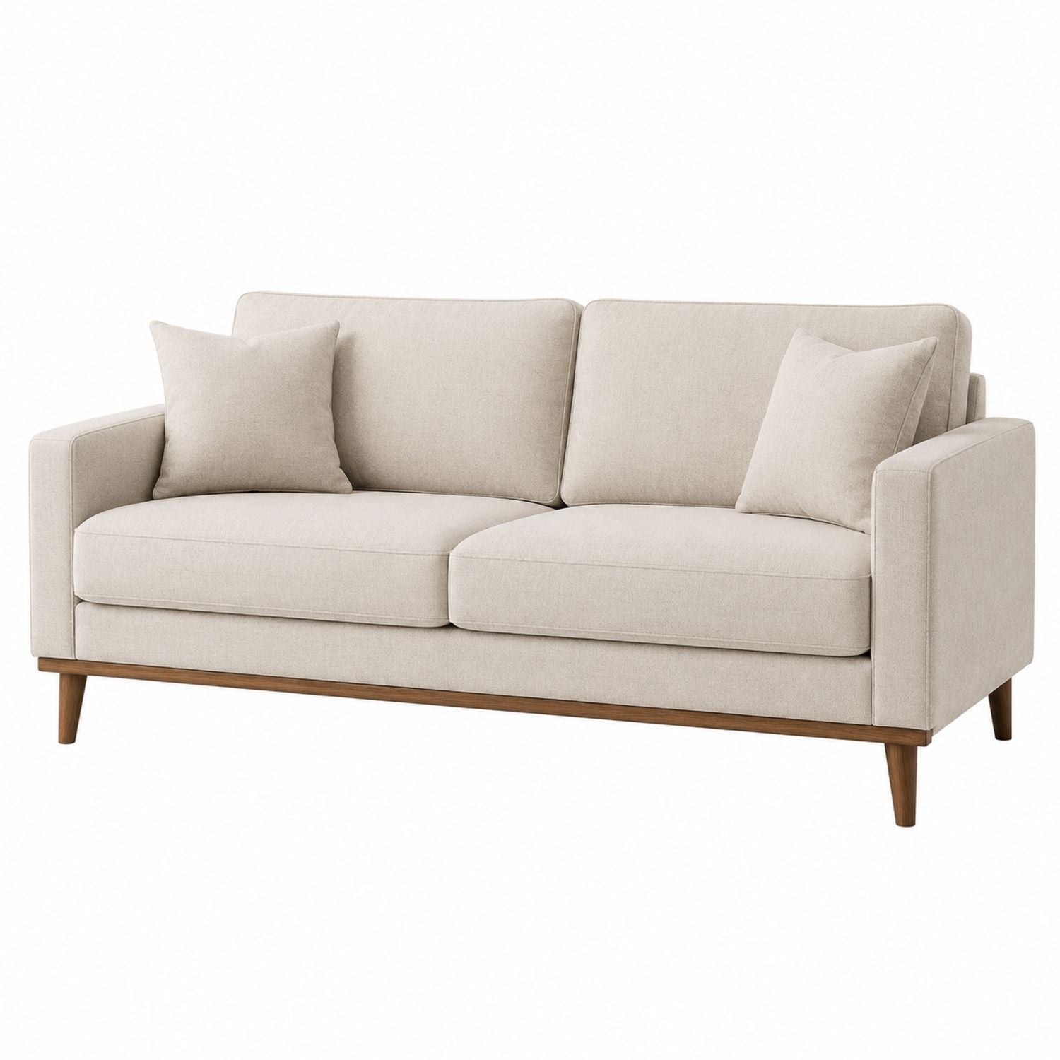 Beige Fabric Sofa with Solid Wood Legs 180cm