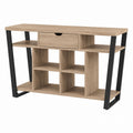 Wood Entertainment Center with Metal Frame and Storage Shelves