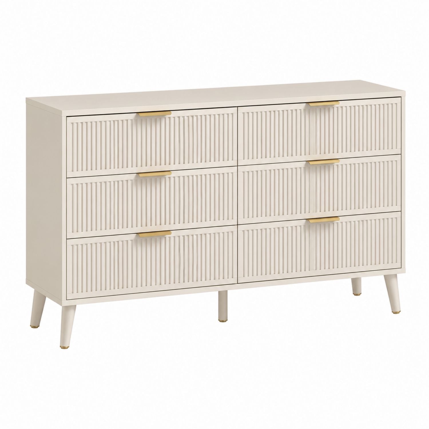 6-Drawer Wood Dresser Beige 140cm